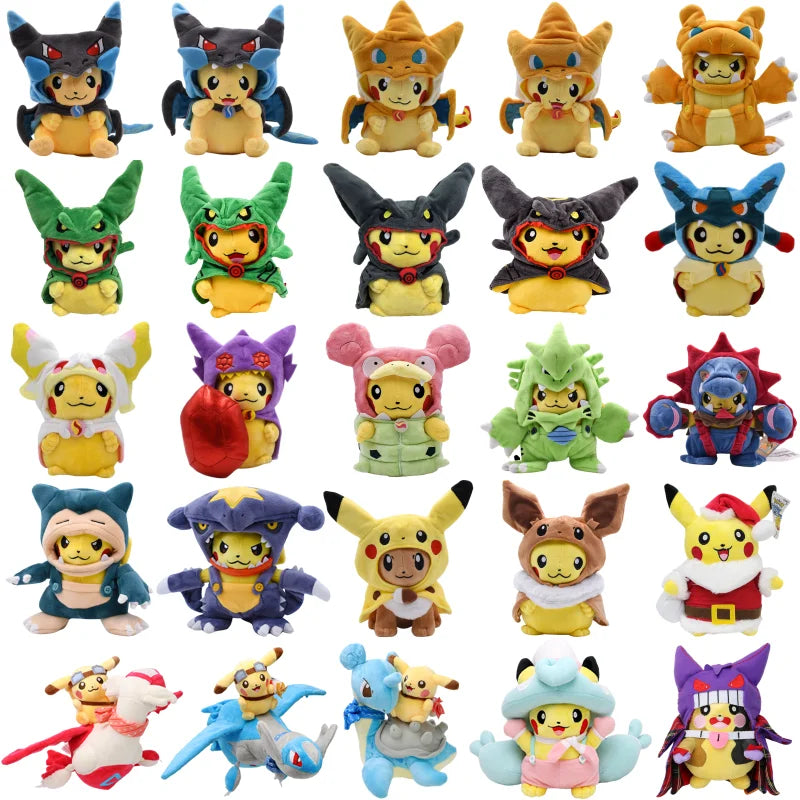 AaaaaPokemon Pikachu Cosplay Plush Toys Charizard Snorlax Garchomp Tyranitar Hydreigon Anime Eevee Lapras Morpeko Peluche Doll Gifts